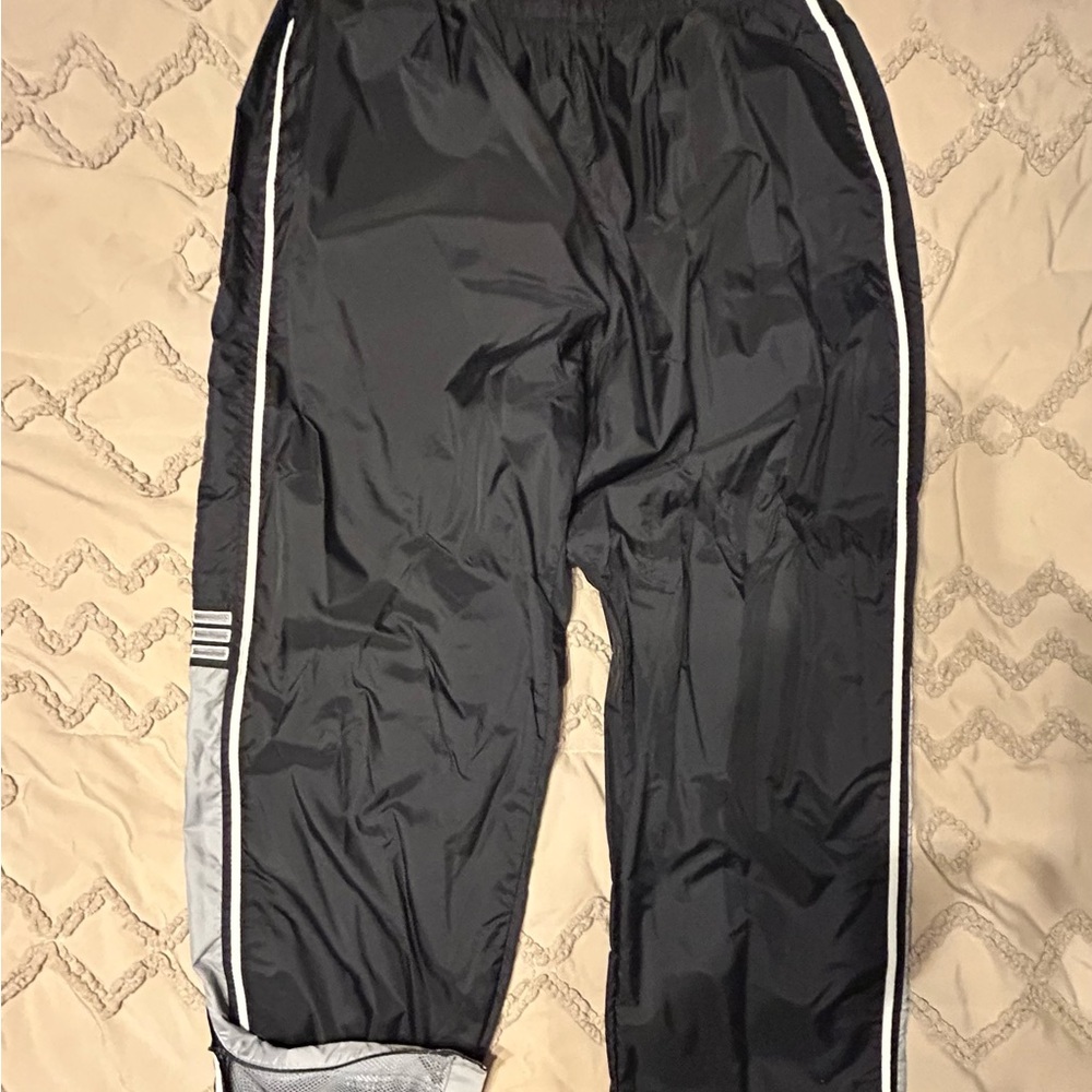 Adidas Black Track Pants with White Stripes.  L, 32” inseam